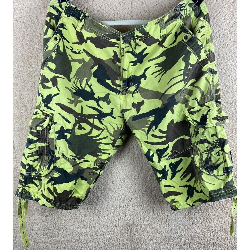 Mens Sz 38 6 Pocket Green & Black Camo Cargo Shorts 100% Cotton